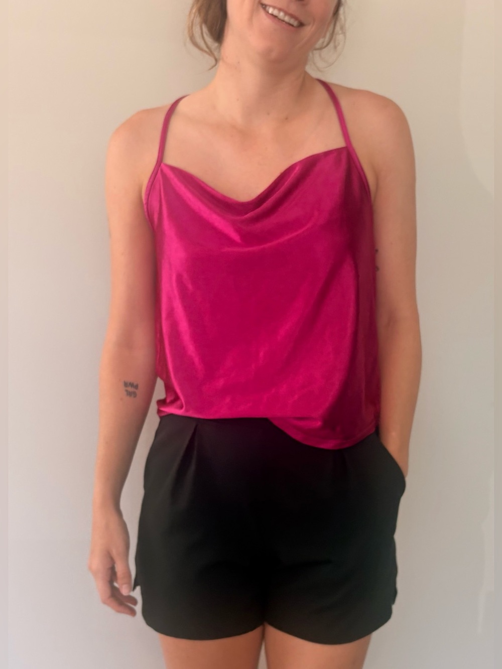 wild fable Satin Cowl Neck Camisole - Fuchsia